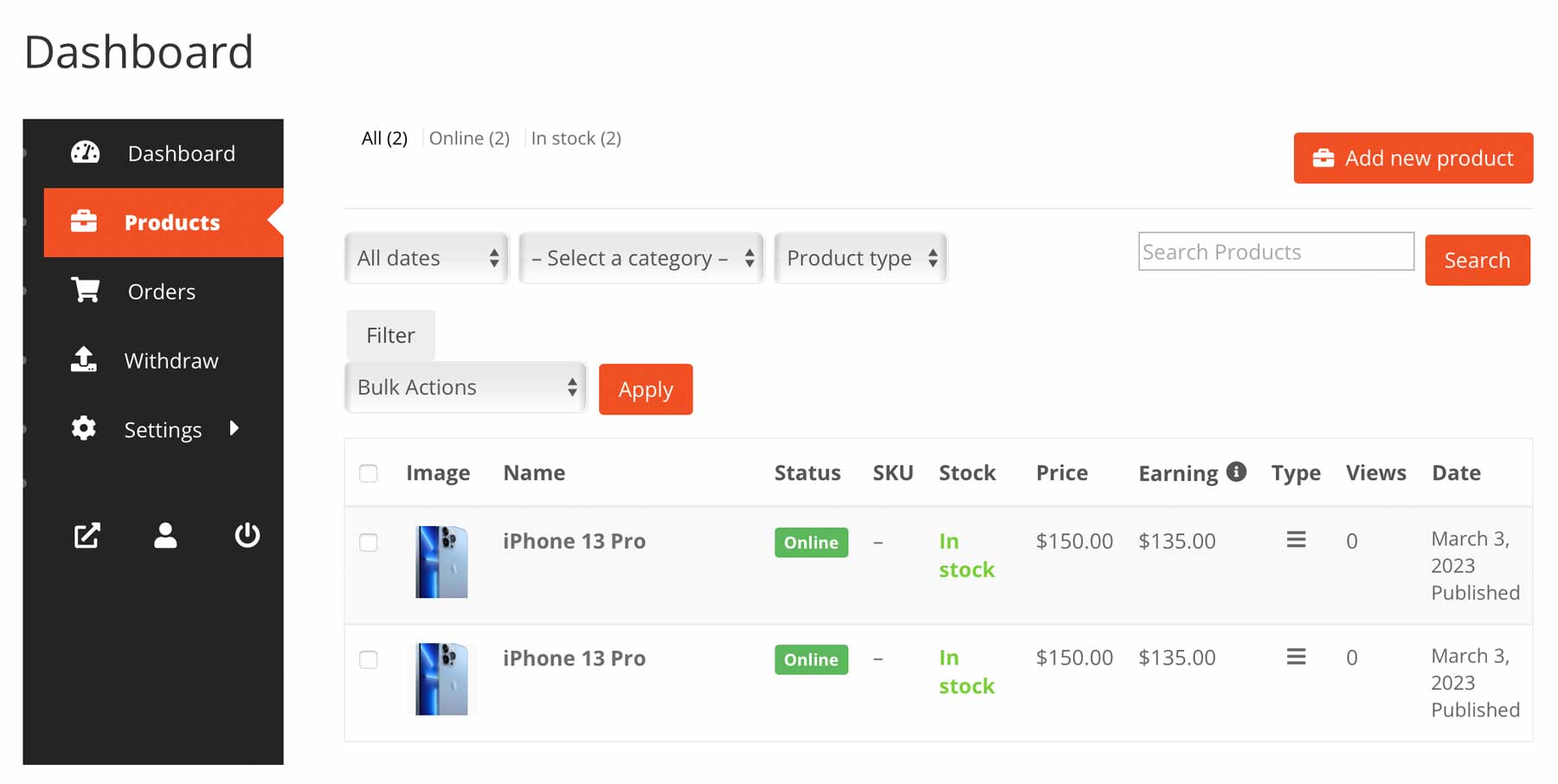 Impostazioni del fornitore di front-end Dokan