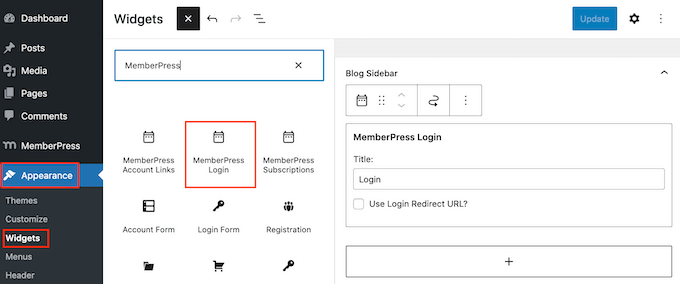 إضافة أداة تسجيل دخول MemberPress إلى WordPress Adding a MemberPress login widget to WordPress