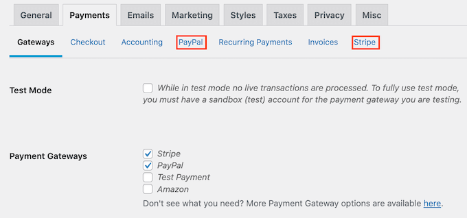 تكوين بوابات الدفع بما في ذلك Stripe Configuring payment gateways including Stripe