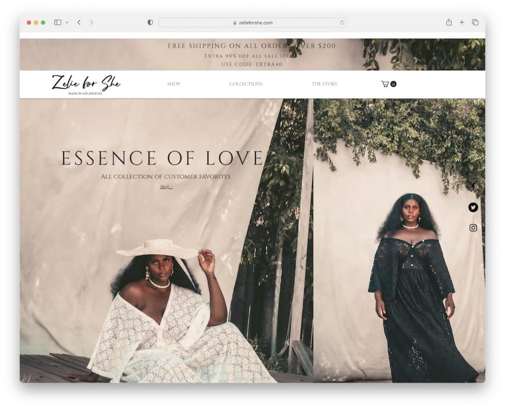 zelie for she wix 商店示例