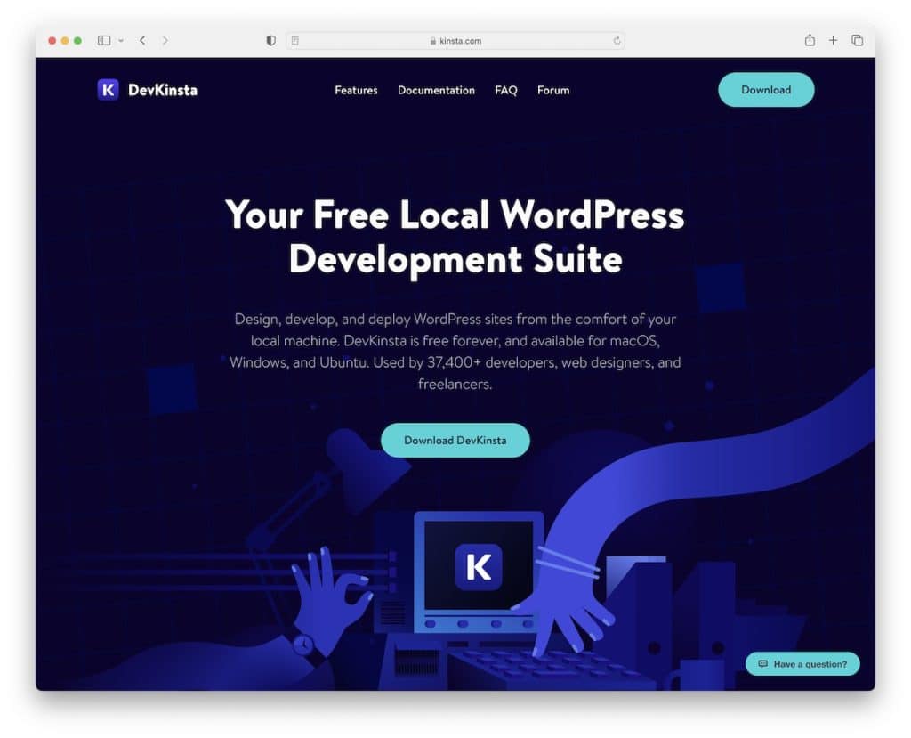 สภาพแวดล้อมการพัฒนา wordpress ของ devkinsta ฟรี