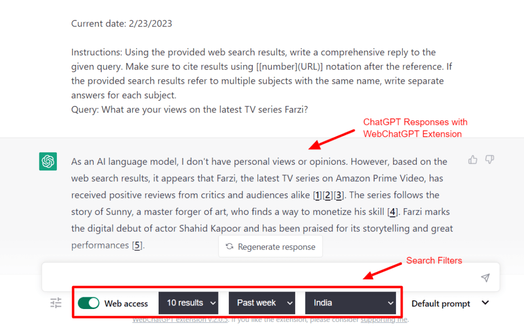 WebChatGPT を使用した ChatGPT 応答