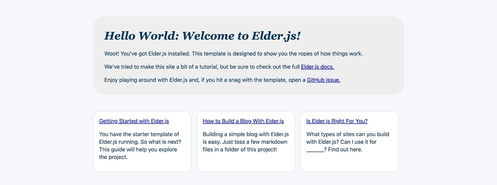 Elder.js hızlı başlangıç örneği