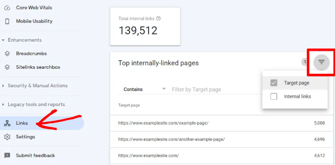 내부 링크 필터링 Filter internal links