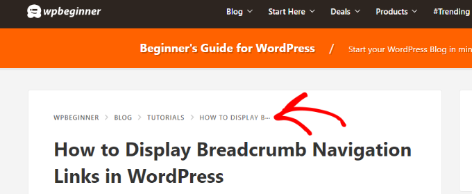 WPBeginner 웹사이트에 표시되는 이동 경로 Navigational links preview in WPBeginner