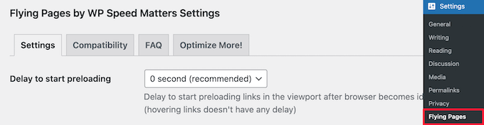 플라잉 링크 설정은 프리로더 지연을 설정합니다. Flying Links settings set the preloader delay