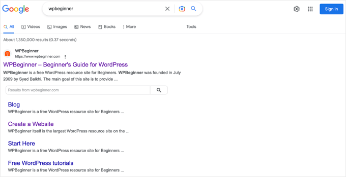 Google 사이트링크 예 Google Sitelinks Example