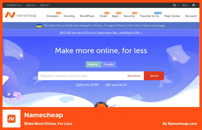 Namecheap - 더 적은 비용으로 더 많은 온라인 만들기