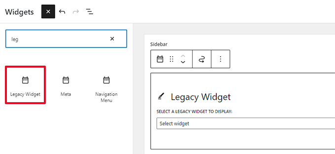 Starszy blok widżetów Legacy widget block