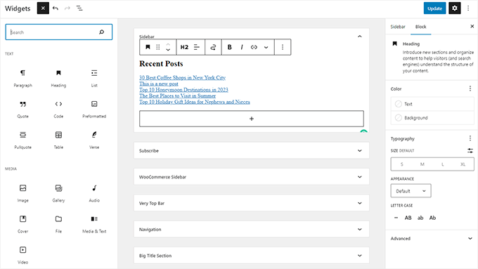 Edytor widżetów bloków Block widget editor