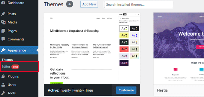 Edytor strony bez ekranu widżetów Site editor with no widgets screen