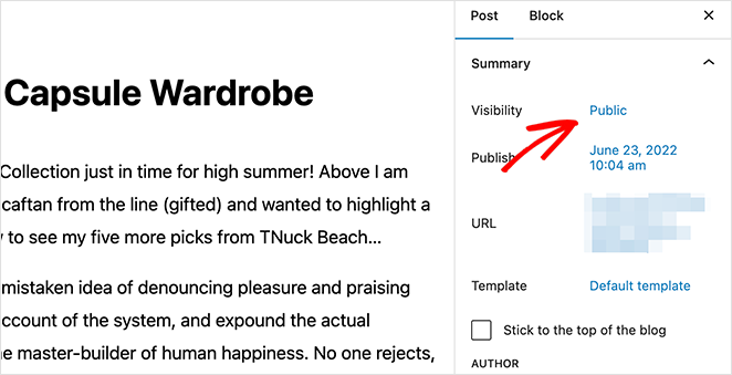 postvisibilitystatus SeedProd edit WordPress post visibility status