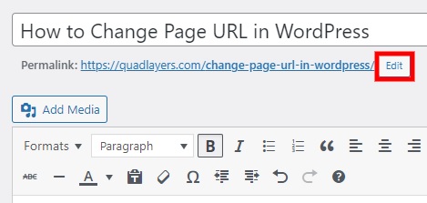 editați permalinkul modificați adresa URL a paginii în wordpress