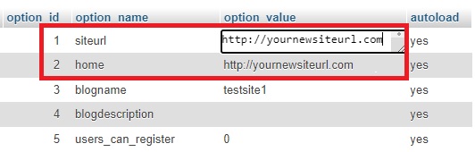 wordpress veritabanı değiştirme sayfası url
