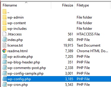 URL-адрес страницы изменения php-файла wp config в wordpress
