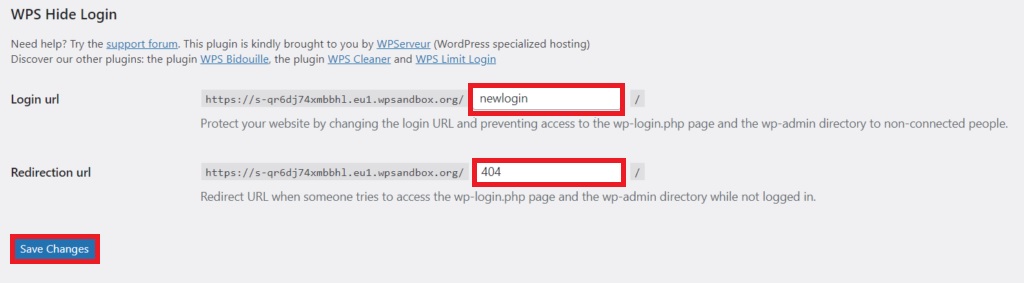 url de inicio de sesión cambiar url de página en wordpress