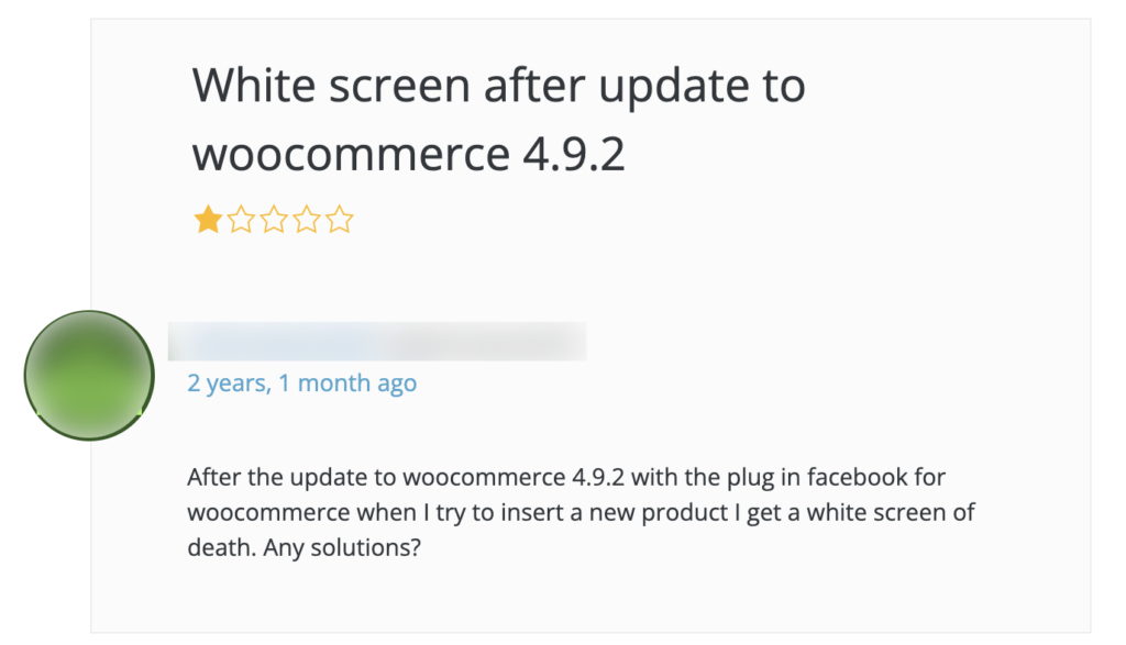 Facebook for WooCommerce プラグインのホワイト スクリーン オブ デスの問題