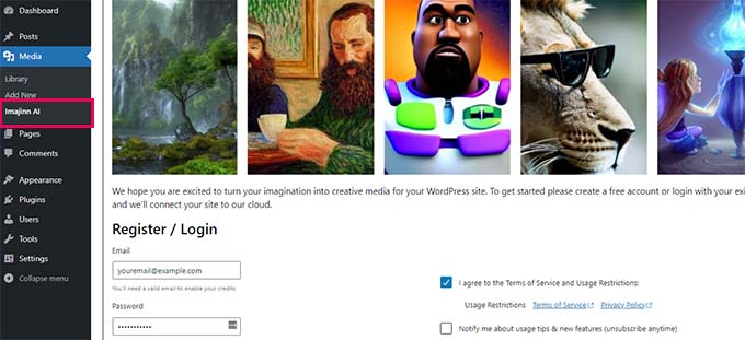 Wtyczka Imajinn AI WordPress Imajinn AI WordPress plugin