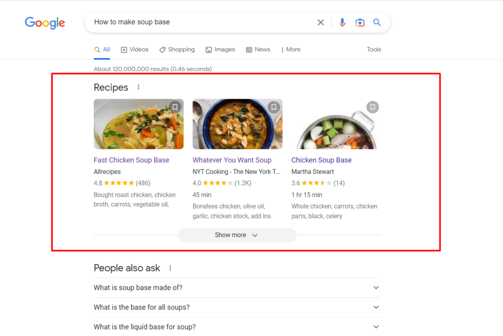 Результаты рецепта с изображениями в Google
