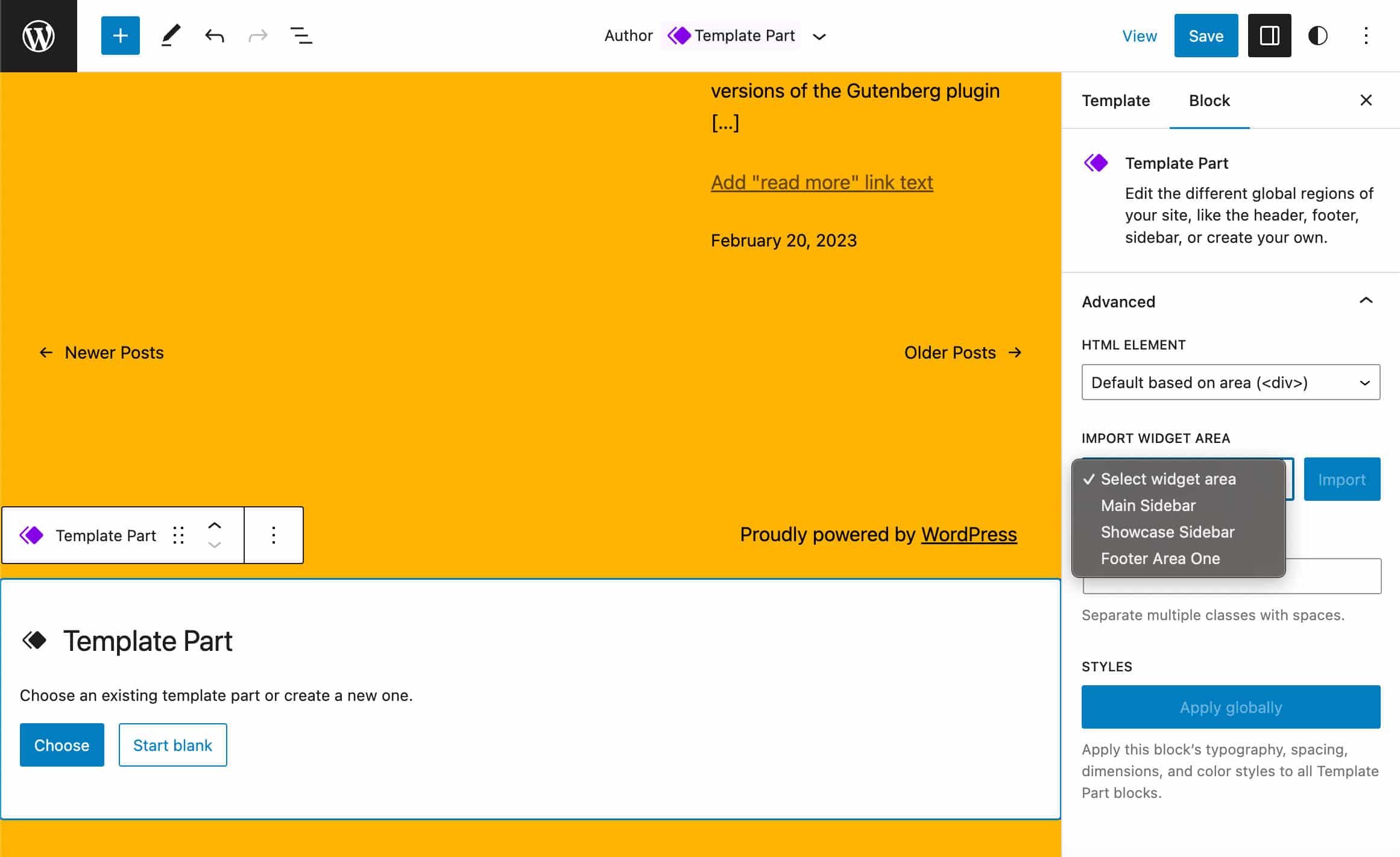在 WordPress 6.2 中導入小部件區域