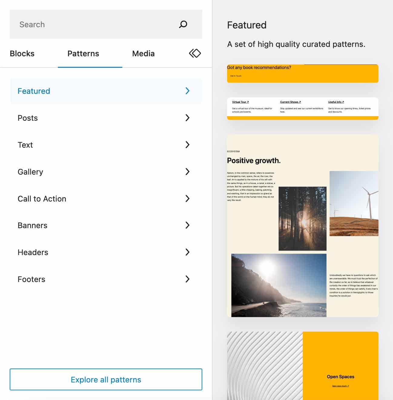 WordPress 6.2 塊插入器中的模式預覽
