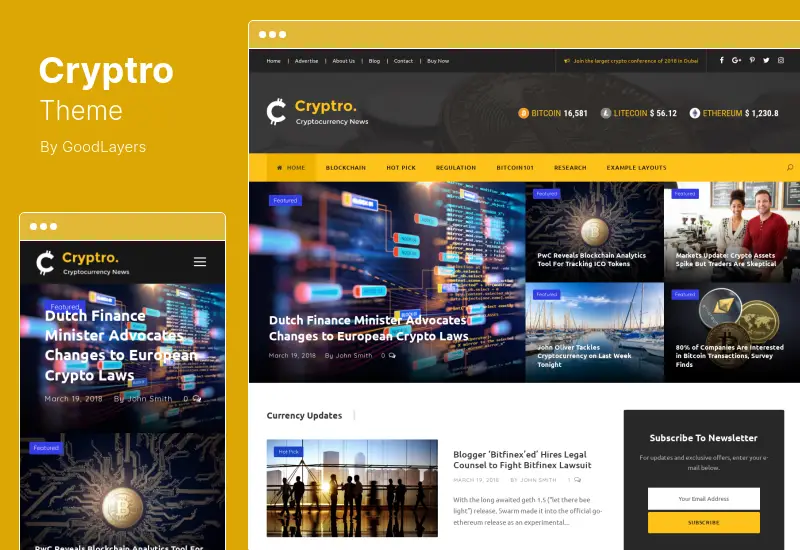 سمة التشفير - Crypto و NFT و Blockchain و Bitcoin WordPress Theme
