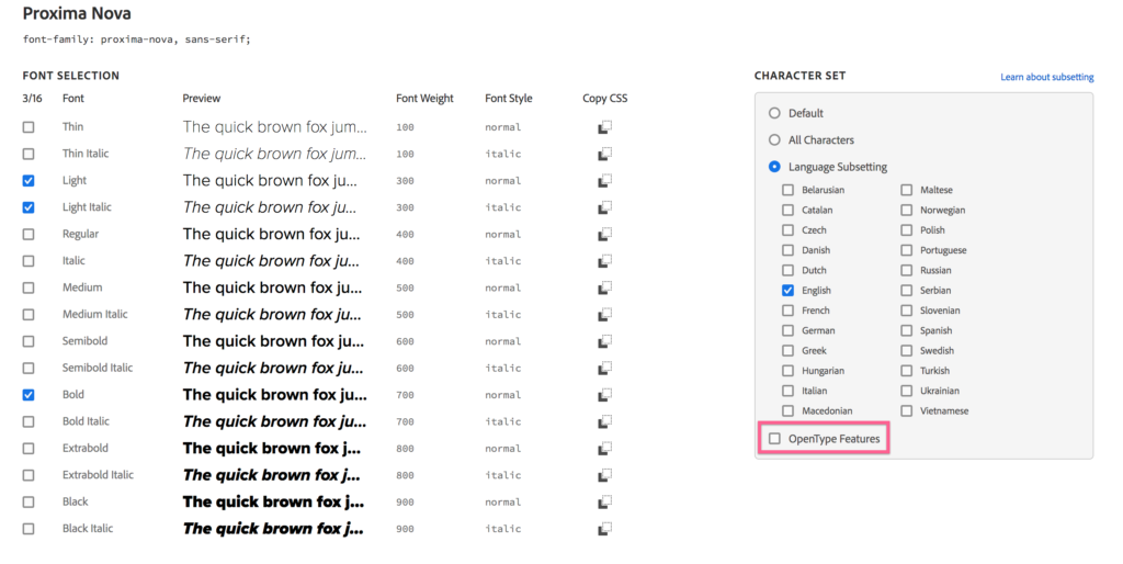 Configuración de fuentes de Adobe