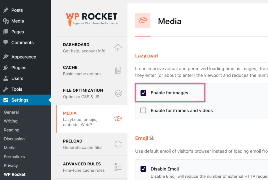 Configuración de carga diferida de Wp Rocket