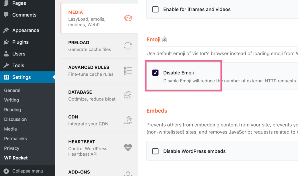 Wp Rocket Deshabilitar Emojis