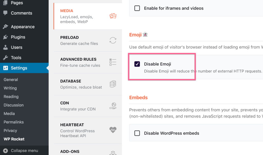 Wp Rocket Dezactivează emoji
