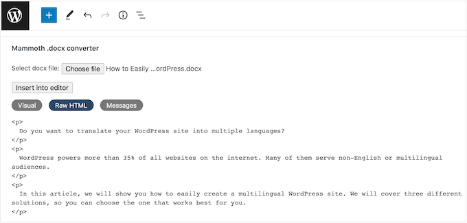 HTML 코드를 사용하여 Google 드라이브 문서 가져오기 Importing a Google Drive document using HTML code