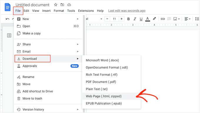 Google 문서를 웹 페이지로 다운로드 Downloading a Google Doc as a web page