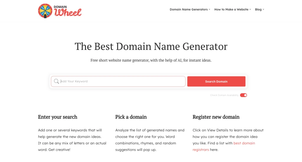 DomainWheel เป็นเครื่องมือ AI ที่ดีที่สุดสำหรับโดเมนเว็บไซต์