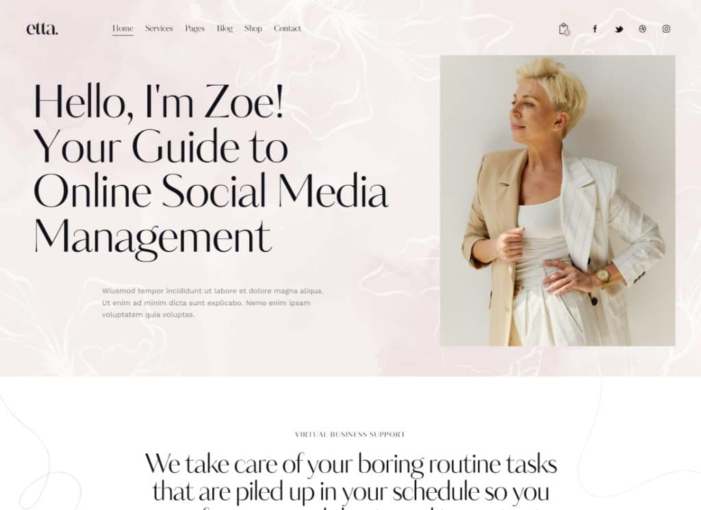 Etta | Tema de WordPress para asistente virtual y especialista en marketing