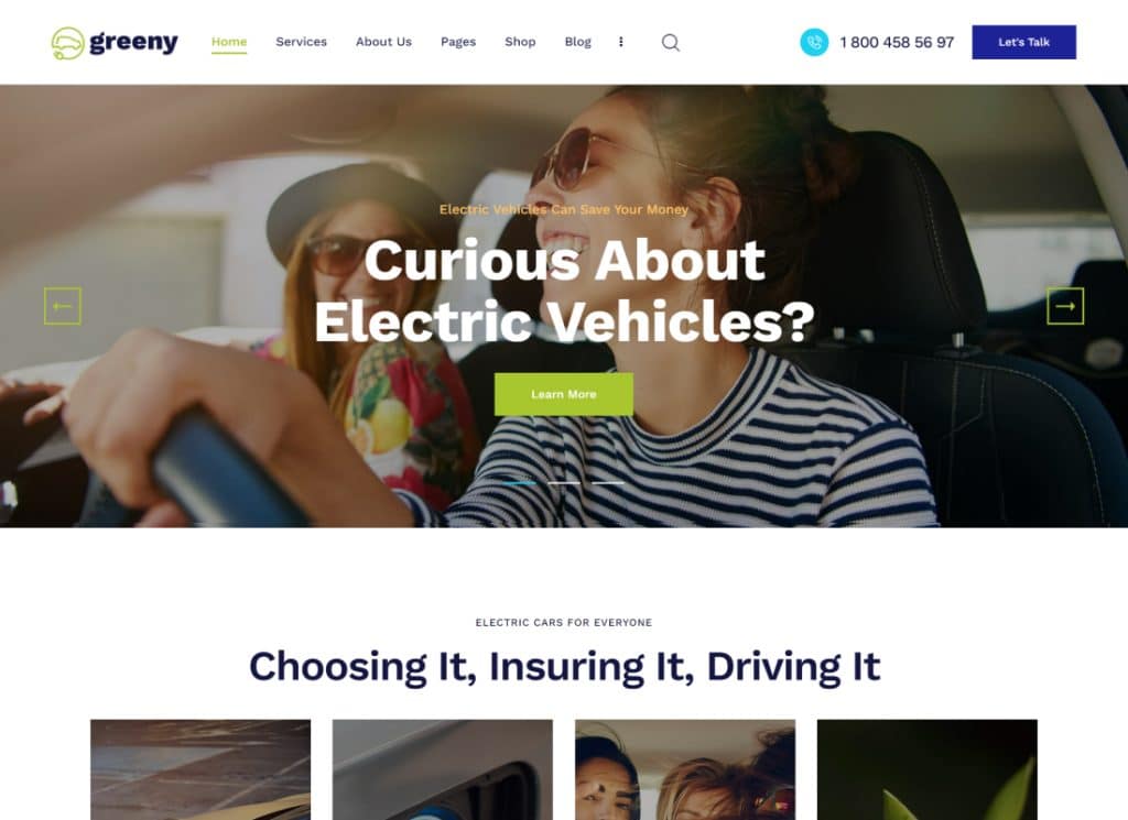 Vert | Thème WordPress pour concessionnaire de voitures électriques