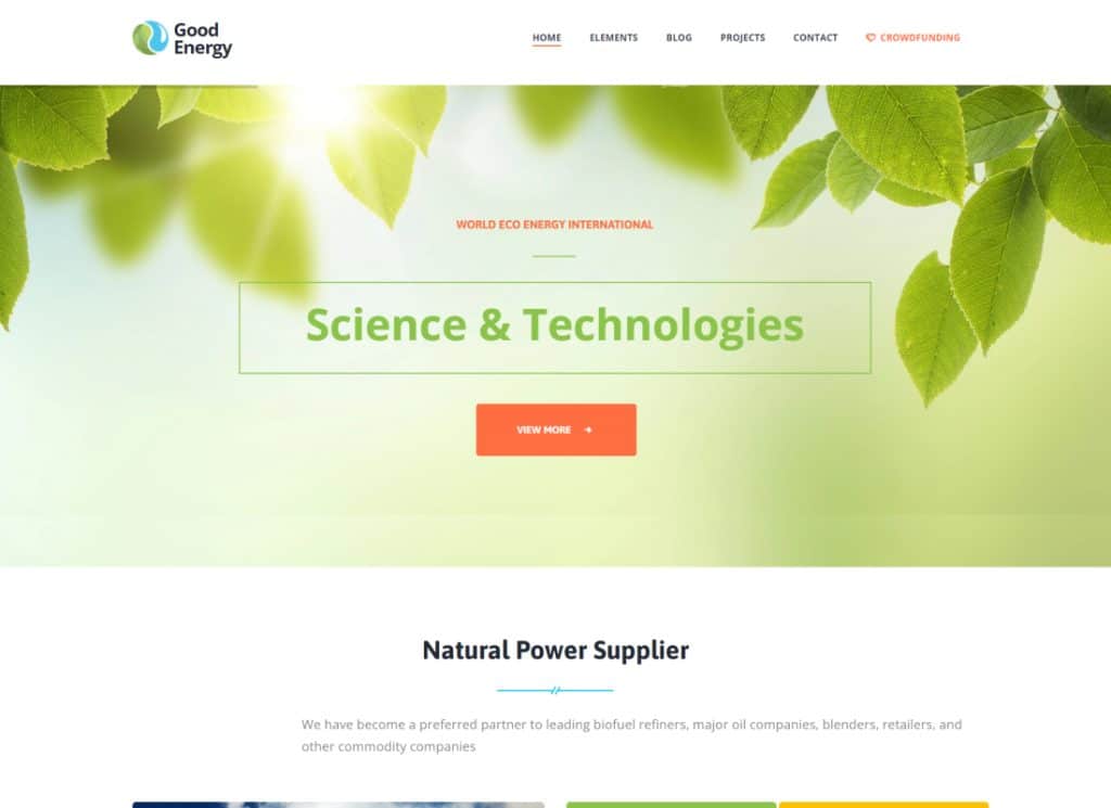 좋은 에너지 | 생태 및 재생 가능 전력 회사 WordPress Theme