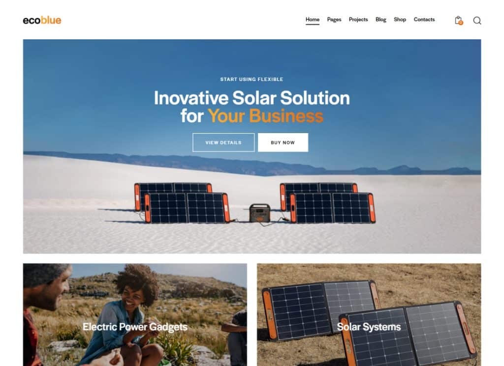 EcoBlue | Motyw WordPress dla elektrowni i zestawów solarnych