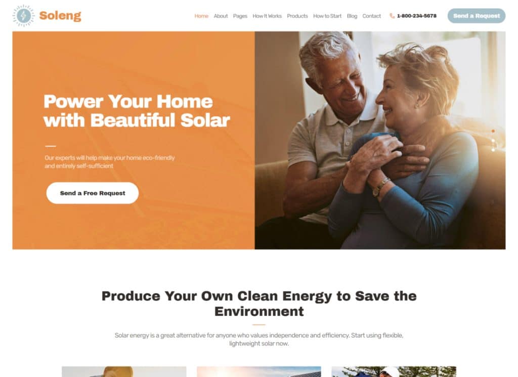 Soleng | Un tema de WordPress para una empresa de energía solar