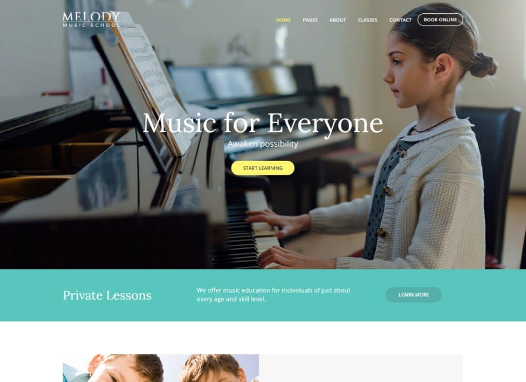 Melodi | Tema WordPress Sekolah Seni & Musik