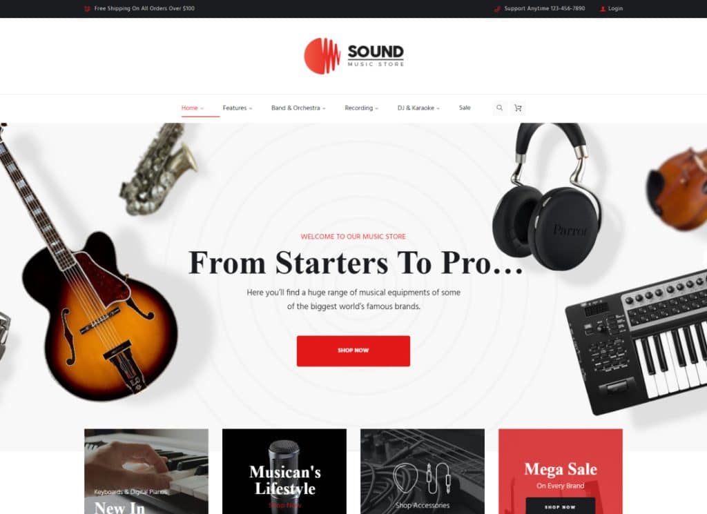 Sonido | Tienda en línea de instrumentos musicales Tema de WordPress