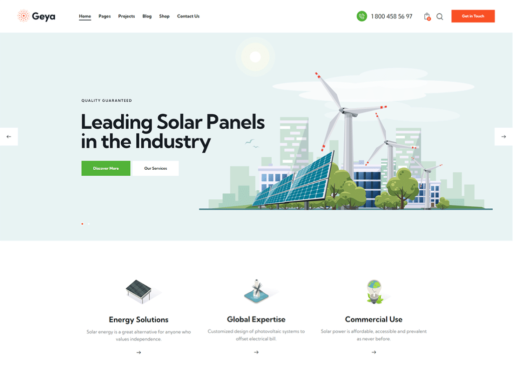Geya - Tema de WordPress para la protección de la energía renovable y la ecología