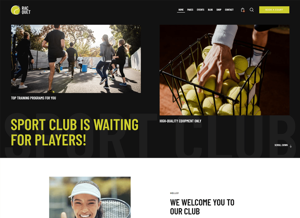 Racquet — тема WordPress для тенниса, бадминтона и сквоша