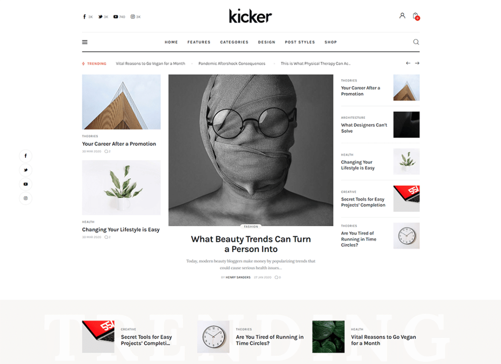 Kicker - 다목적 블로그 매거진 WordPress Theme