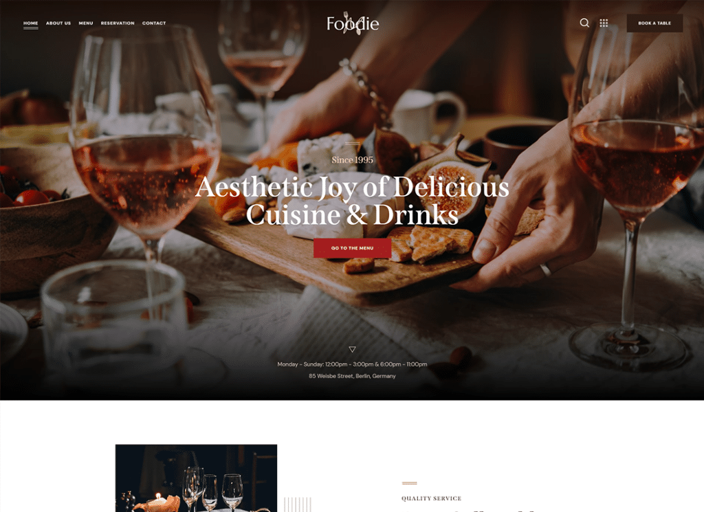 Foodie - Thème WordPress Multiskin Elementor pour la nourriture et le vin