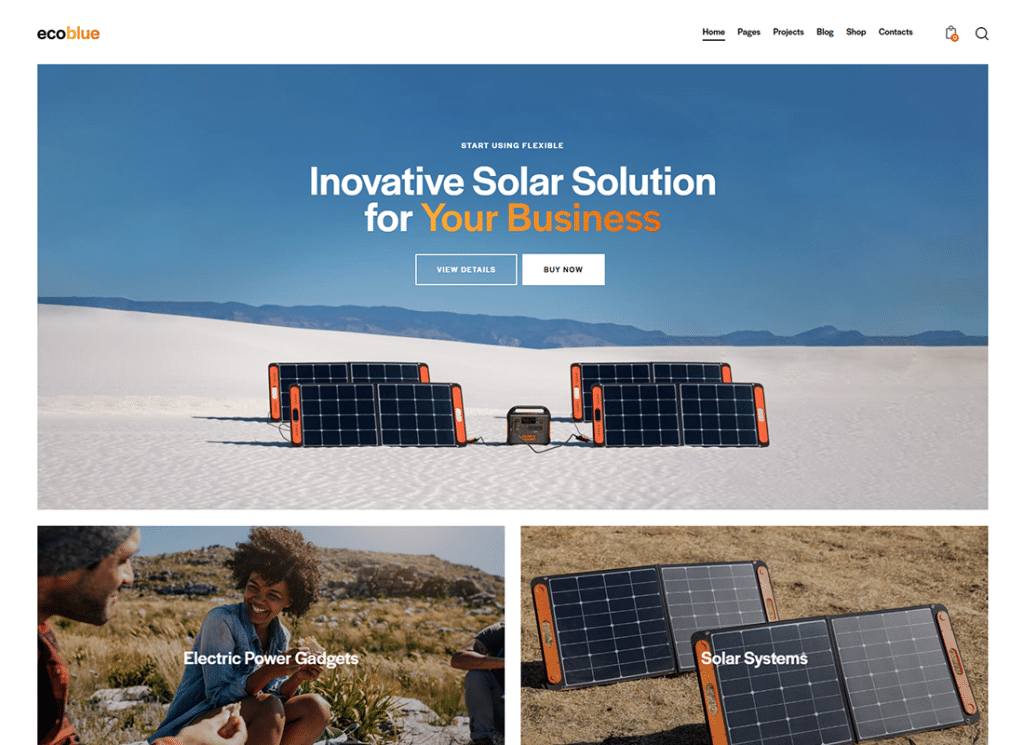 EcoBlue - Power Station & Solar Kits Tema WordPress