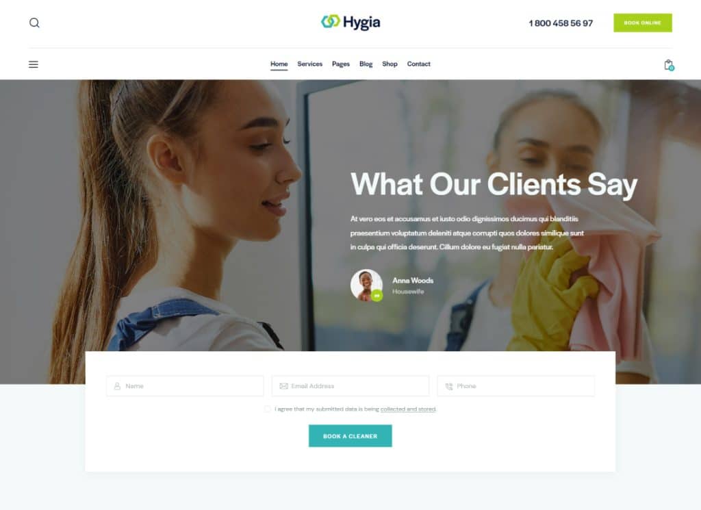 Hygia - บริการทำความสะอาดธีม WordPress อเนกประสงค์