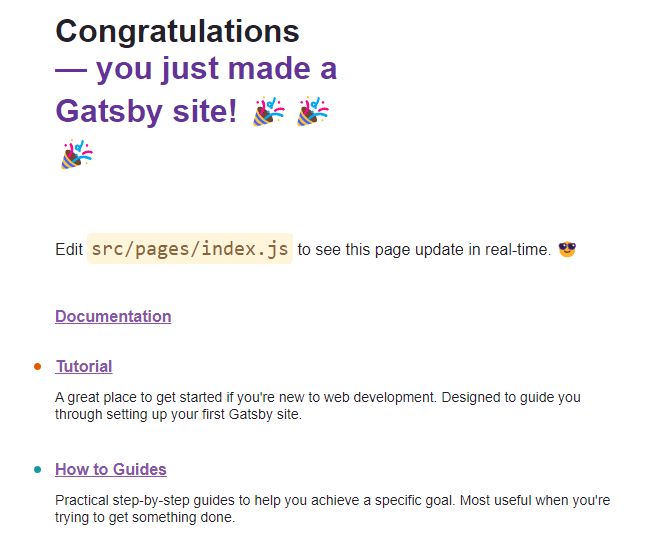 Exemplu de pornire rapidă Gatsby