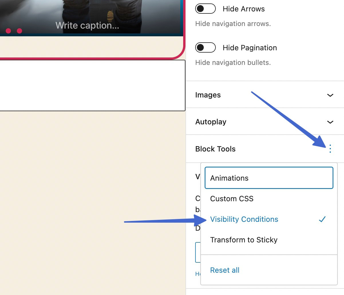 Conditions de visibilité d'un slider dans WordPress