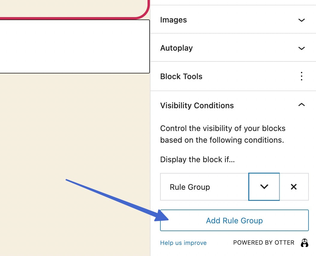 Hinzufügen einer Regelgruppe für einen WordPress-Slider