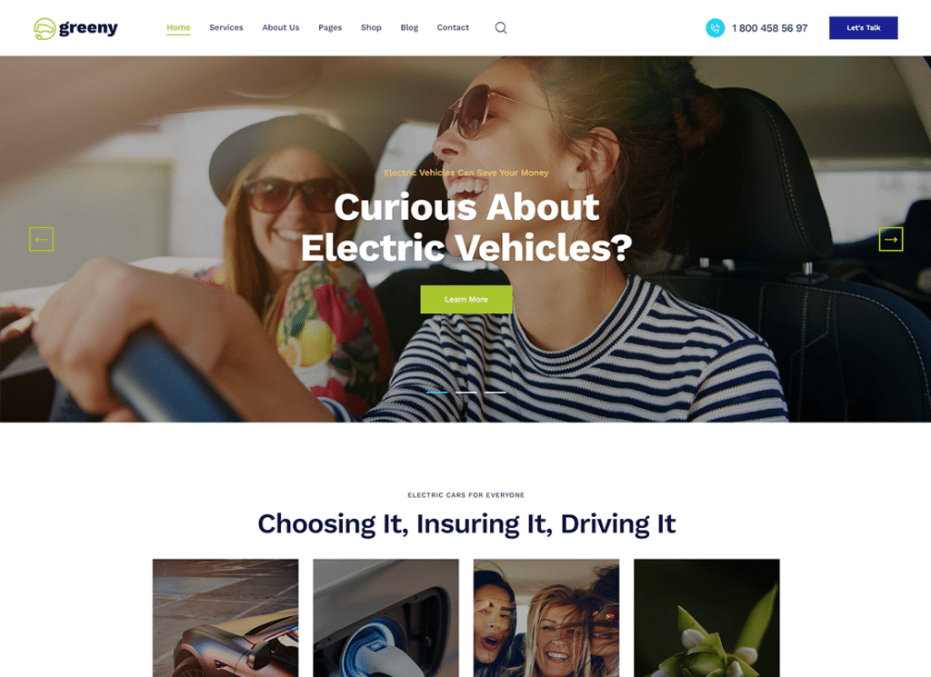 Greeny - Tema WordPress para Concessionárias de Carros Elétricos